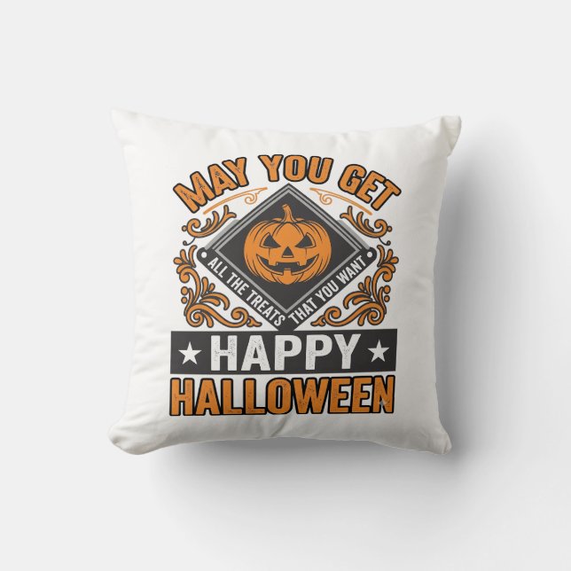 Glad Halloween Pumpa Behandlingar Vintage Kudde (Framsida)