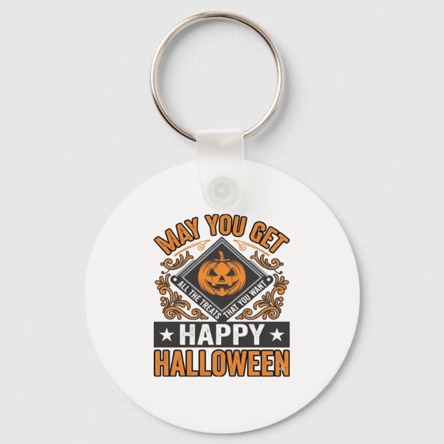 Glad Halloween Pumpa Behandlingar Vintage Nyckelring (Framsida)