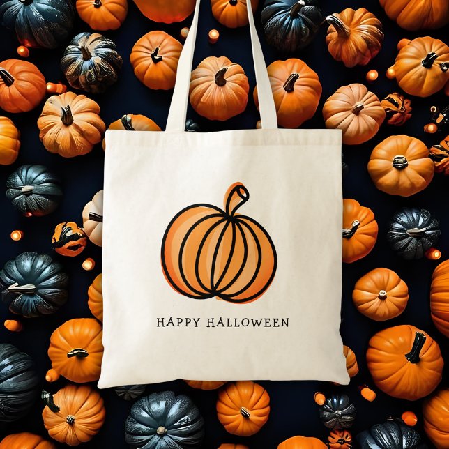 Glad Halloween Pumpa Bus eller godis Tygkasse (Happy Halloween Pumpkin trick or treat tote bag)