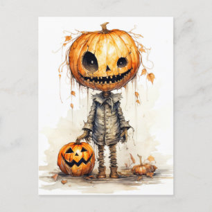Glad Halloween Pumpa Fågelskrämman Konst Vykort