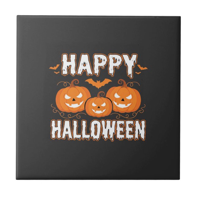 Glad Halloween Pumpa Fladdermus Vektor Kakelplatta (Framsidan)