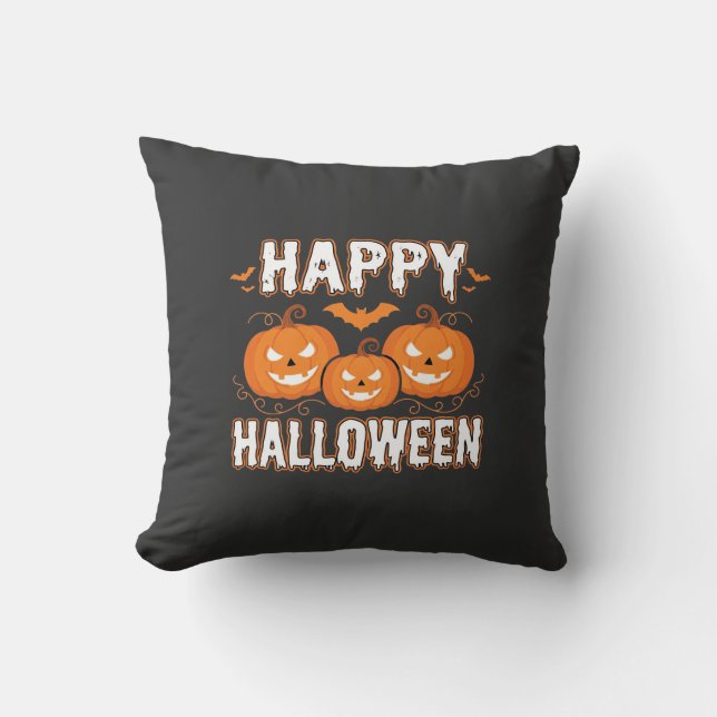 Glad Halloween Pumpa Fladdermus Vektor Kudde (Framsida)