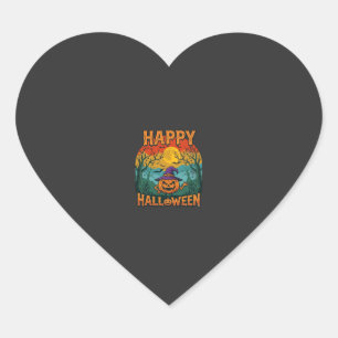 Glad Halloween Pumpa Häxa Hatt Fullmåne Fladdermös Hjärtformat Klistermärke