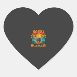 Glad Halloween Pumpa Häxa Hatt Fullmåne Fladdermös Hjärtformat Klistermärke