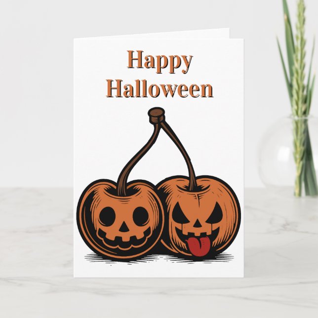 Glad Halloween Pumpa Körsbär Kort (Framsida)