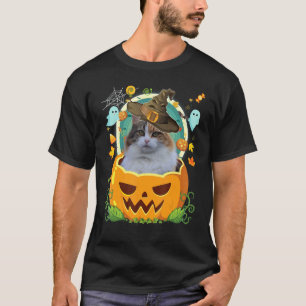 Glad Halloween Pumpa Manx Katt Häxa Söt Hatt  H T Shirt