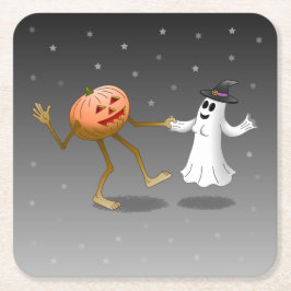 Glad Halloween Pumpa och Spöke Underlägg Papper Kvadrat