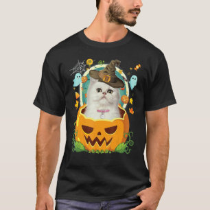 Glad Halloween Pumpa Perserkatta Häxa Söt Hatt T Shirt