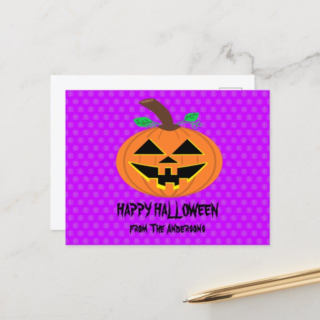 Glad Halloween Pumpa Postkort Vykort (Fram/Back In Situ)