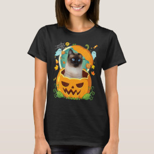Glad Halloween Pumpa Siamesisk Katt Häxa Söt Hatt T Shirt