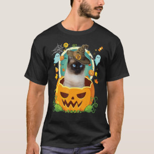 Glad Halloween Pumpa Siamesisk Katt Häxa Söt Hatt T Shirt