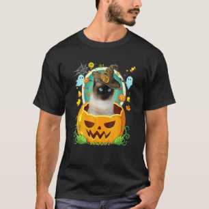 Glad Halloween Pumpa Siamesisk Katt Häxa Söt Hatt T Shirt