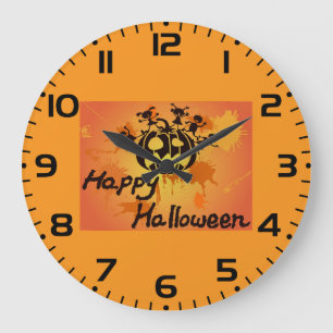 Glad Halloween Pumpa Silhuett Illustration Stor Klocka