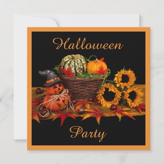Glad Halloween Pumpa & Solrosar Dubbelsidig Inbjudningar (Framsida)