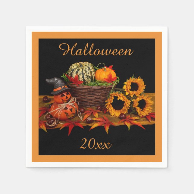 Glad Halloween Pumpa & Solrosor Pappersservett (Framsidan)