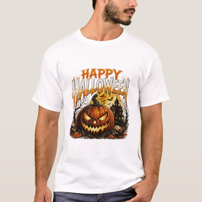 glad halloween pumpa spöklik t-shirt (Framsida)
