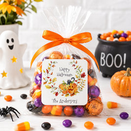 Glad Halloween Pumpa Svart Katt Barn Godis Förmån Fyrkantigt Klistermärke