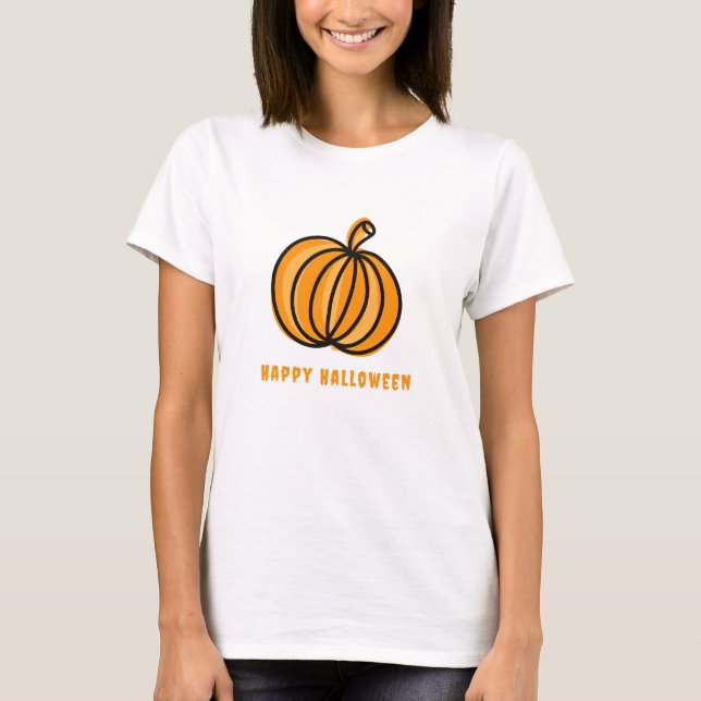 Glad Halloween Pumpa T Shirt (Framsida)