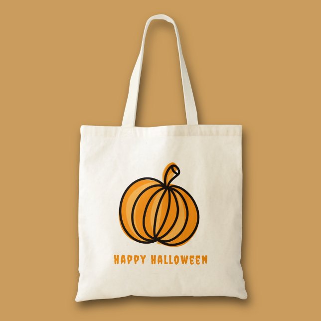 Glad Halloween Pumpa Tygkasse (Orange pumpkin Halloween tote bag for trick or treat)