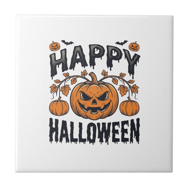 Glad Halloween Pumpa Vintage Gravyr Design_1 Kakelplatta (Framsidan)