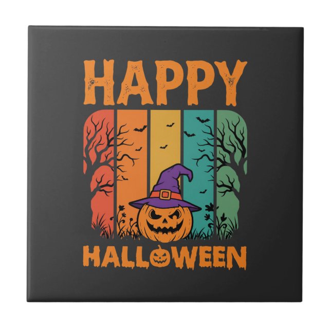 Glad Halloween Pumpa Vintage Vektor Kakelplatta (Framsidan)