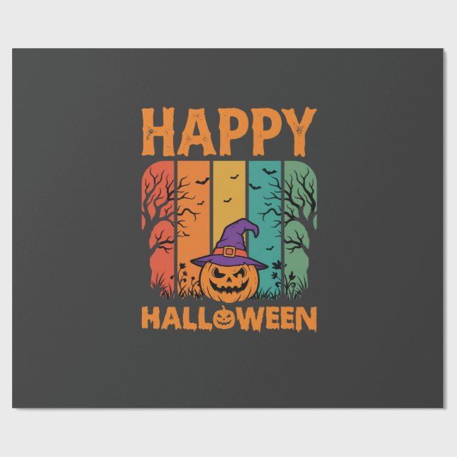 Glad Halloween Pumpa Vintage Vektor Presentpapper (Platt)