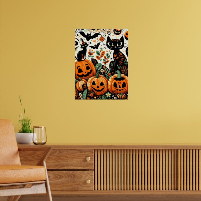 Glad Halloween Pumpafält Svart Katt Poster (Vardagsrum 2)