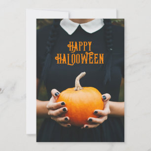 Glad Halloween pumpaflicka svart klänning Julkort