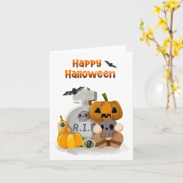 Glad Halloween Pumpahuvud RIP  Kort (Gul blomma)