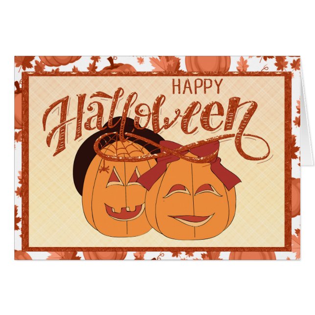 Glad Halloween Pumpapar Hälsningskort (Framsidan Horizontal)