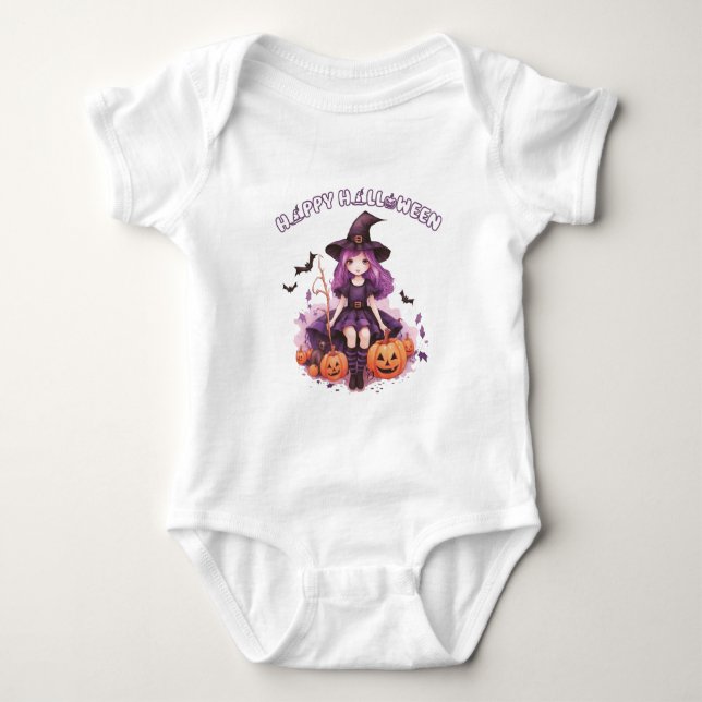 Glad Halloween Purpurhäxa Pumpa & Fladdermöss T Shirt (Framsida)