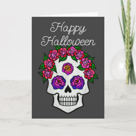 Glad Halloween regnbågsskädel med rosor Kort