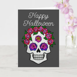 Glad Halloween regnbågsskädel med rosor Kort