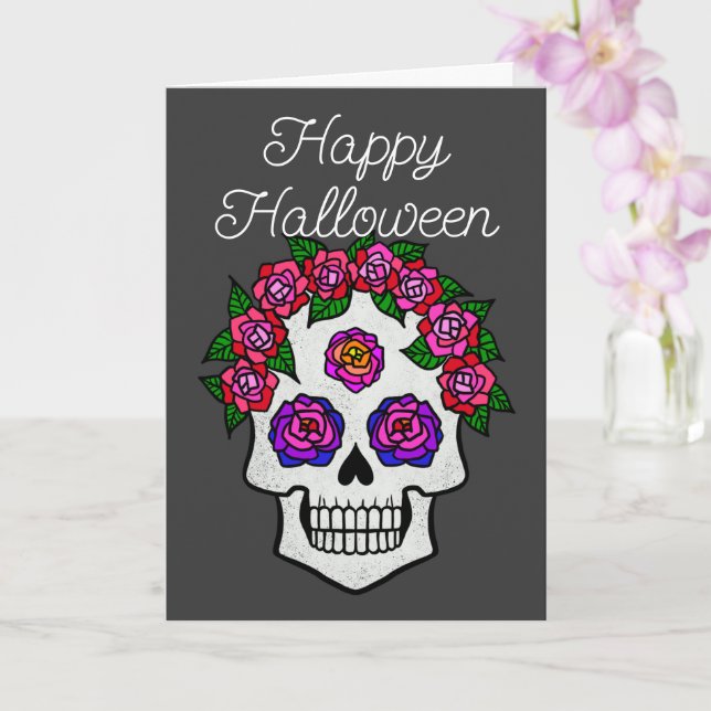 Glad Halloween Regnbågssked med rosor Kort (Orkide)