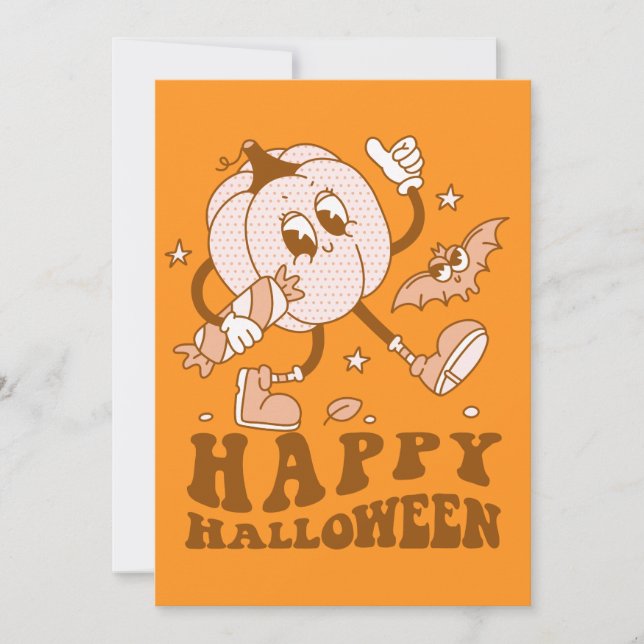Glad Halloween| Retro prickig pumpa Kort (Framsida)