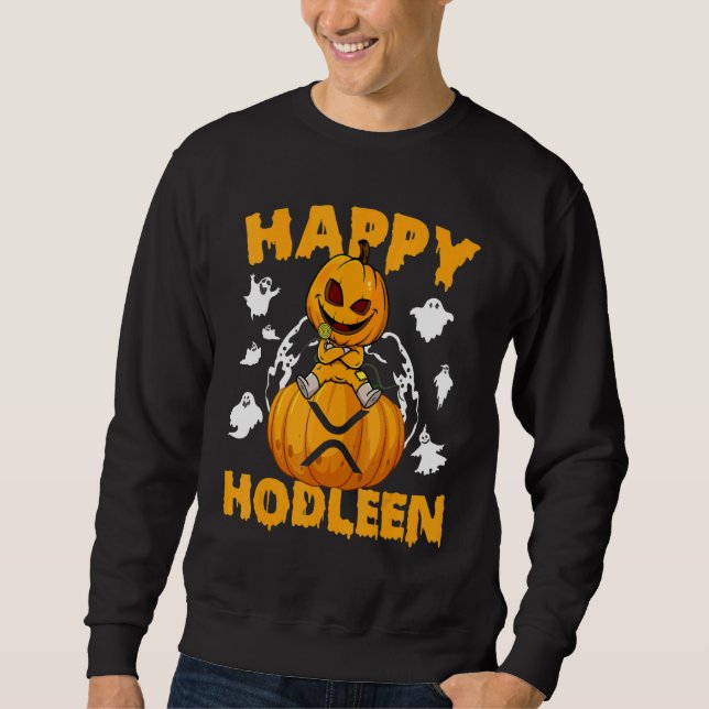 Glad Halloween Ripple XRP Mynt Krypto Token HODL  Lång Ärmad Tröja (Framsida)
