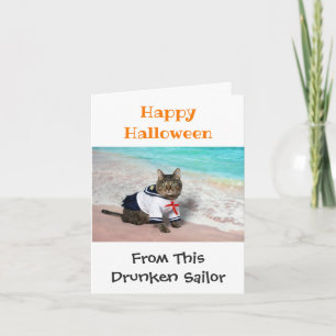 Glad Halloween Rolig Humor Söt Katt Kostym Foto Kort