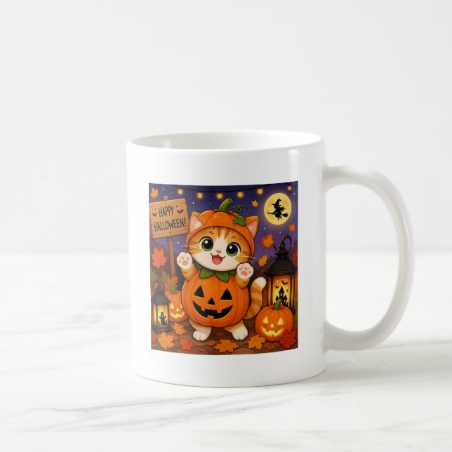 Glad Halloween rolig katt kaffemugg  (Höger)