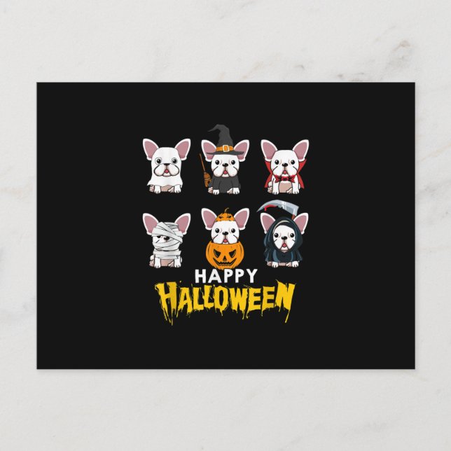 Glad Halloween Roliga Hundar Kostym Söt Bulldog Helg Vykort (Framsida)