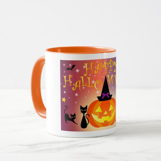 Glad Halloween Roligt Ljusande Pumpaparaty Mugg (Framsida vänster)