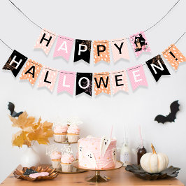 Glad Halloween Rosa Orange Svart Spökhus Vimplar