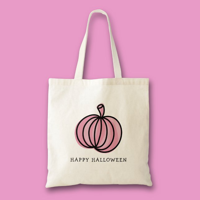 Glad Halloween Rosa Pumpa Tygkasse (Pink pumpkin Halloween tote bag for trick or treat)