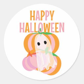 Glad Halloween rosa pumpor och en spöke Runt Klistermärke