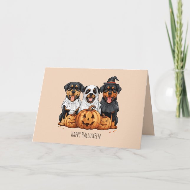 Glad Halloween Rottweiler Hundar Jack O Lantern Helgkort (Framsida)