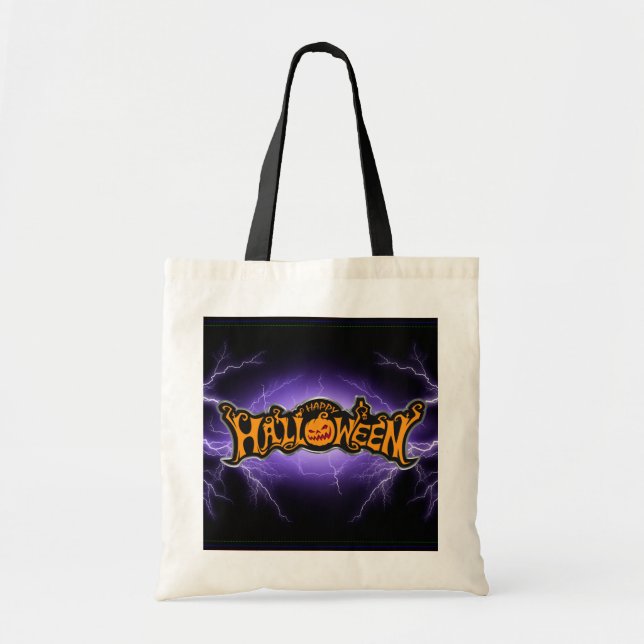 Glad Halloween Ruby Ögon Pumpa Lila Blixt Tygkasse (Framsidan)