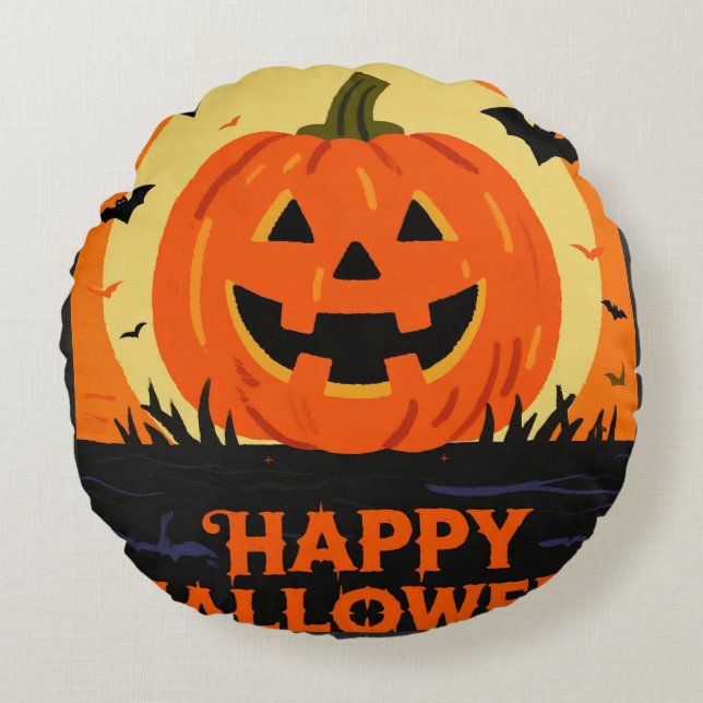 Glad Halloween Rund Kudde (Framsidan)