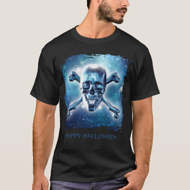 Glad Halloween. Rymdskalle T Shirt (Framsida)
