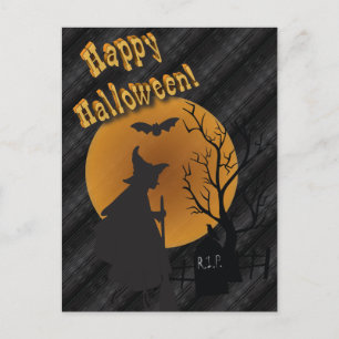 Glad Halloween Silhuett Häxa Vykort