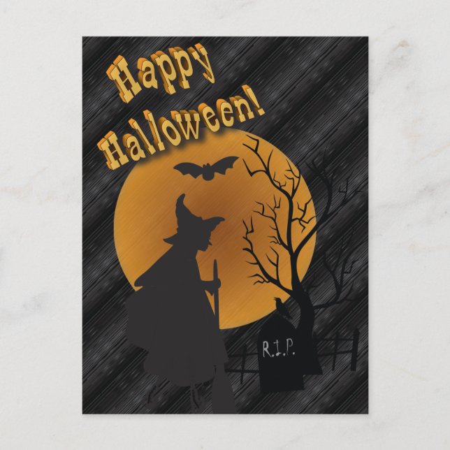 Glad Halloween Silhuett Häxa Vykort (Framsida)