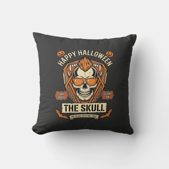 Glad Halloween Skalle Mohawk Solglasögon Pumpa B Kudde (Framsida)